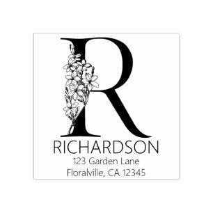 Floral Head Letter - R - Return Address Monogram Rubber Stamp
