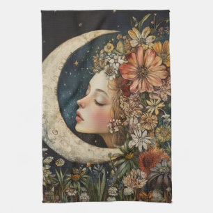 Floral Headdress & Crescent Moon 2 Tea Towel