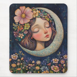 Floral Headdress & Crescent Moon Mouse Pad