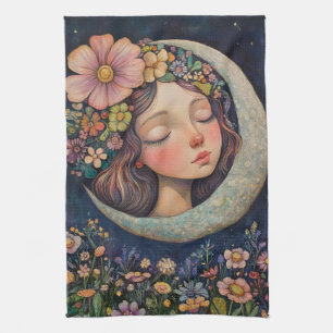Floral Headdress & Crescent Moon Tea Towel