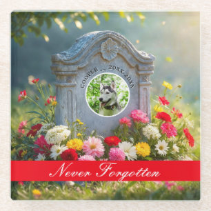 Floral Headstone Pet Tribute Photo Dog Memorial Glass Coaster