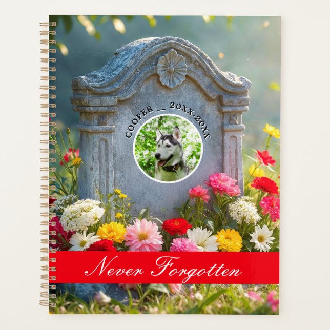 Floral Headstone Pet Tribute Photo Dog Memorial Planner (Front)