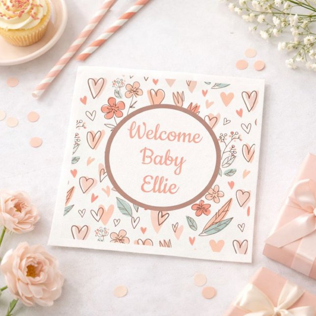 Floral Heart Add Your Name Napkin (Creator Uploaded)