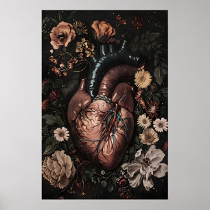 Floral Heart Anatomy Print, Vintage Medical Poster