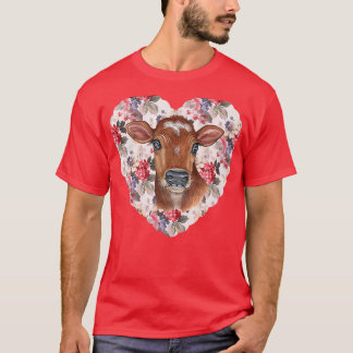 Floral Heart and Cow Coquette Design  T-Shirt