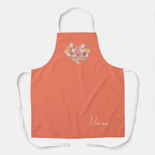 Floral Heart Art NAME Colourful Boho Designer  Apron