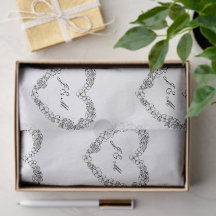 Floral Heart Black and White Wedding Tissue Paper