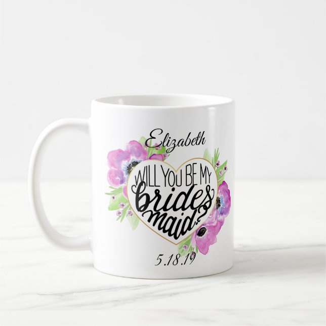 Floral Heart Bridesmaid Proposal Mug (Left)