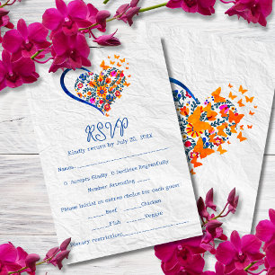 Floral Heart & Butterflies Mexican Wedding Invitation