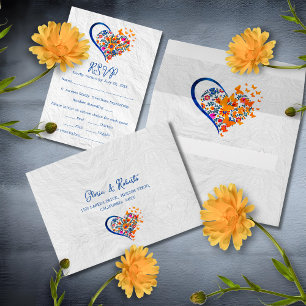 Floral Heart Butterflies Mexican Wedding RSVP Card Envelope