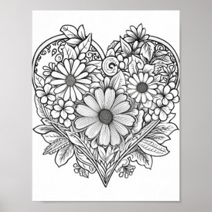 Floral Heart Colouring Poster