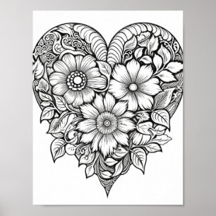 Floral Heart Colouring Poster