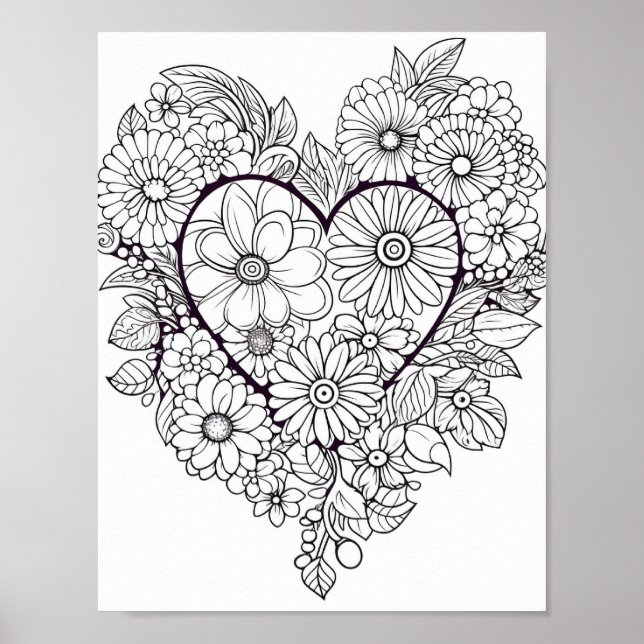 Floral Heart Colouring Poster (Front)