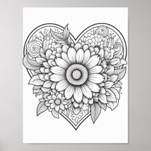 Floral Heart Colouring Poster