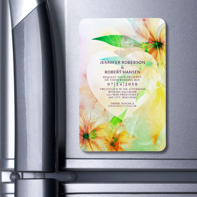Floral Heart Dewdrops Yellow Hibiscus Wed Invite Magnet (Floral Heart Dewdrops Yellow Hibiscus Wed Invite Magnet)