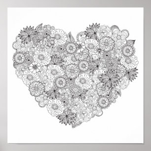 Floral Heart Doodle 2 Poster