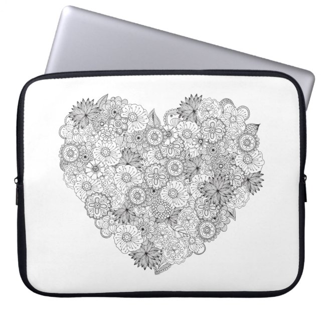 Floral Heart Doodle Laptop Sleeve (Front)