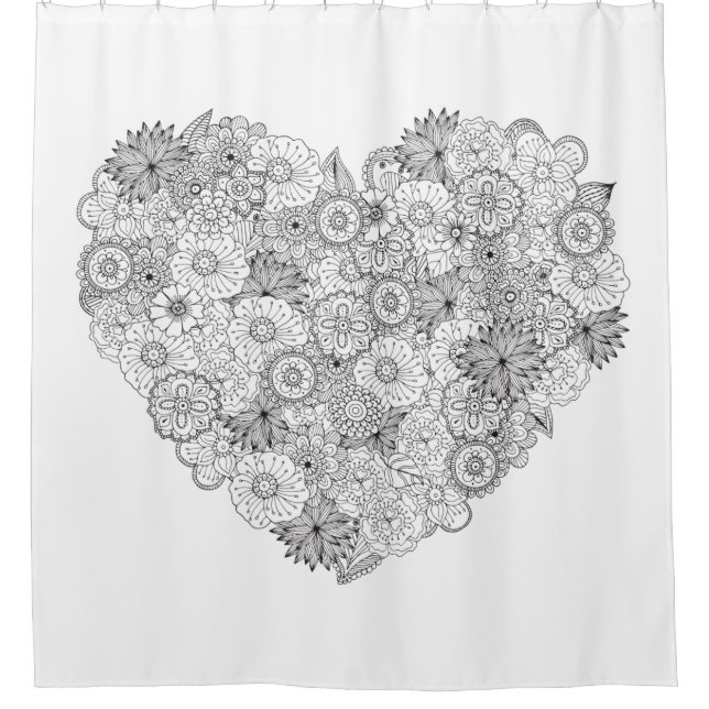 Floral Heart Doodle Shower Curtain (Front)