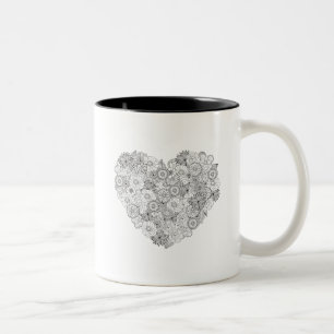 Floral Heart Doodle Two-Tone Coffee Mug