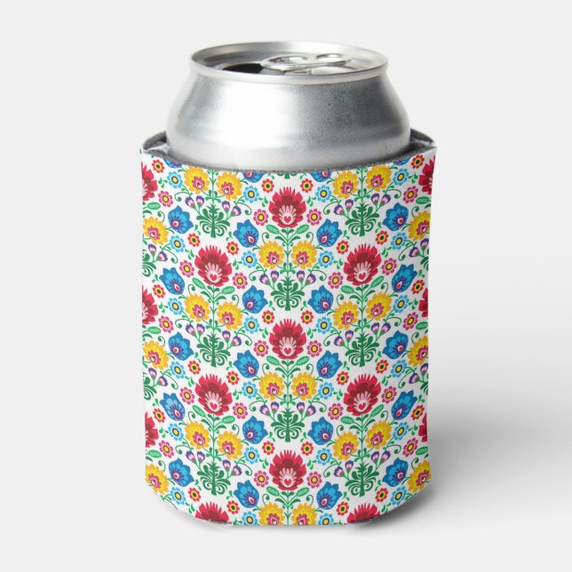 Floral Heart Folk Art Pattern Can Cooler (Can Front)