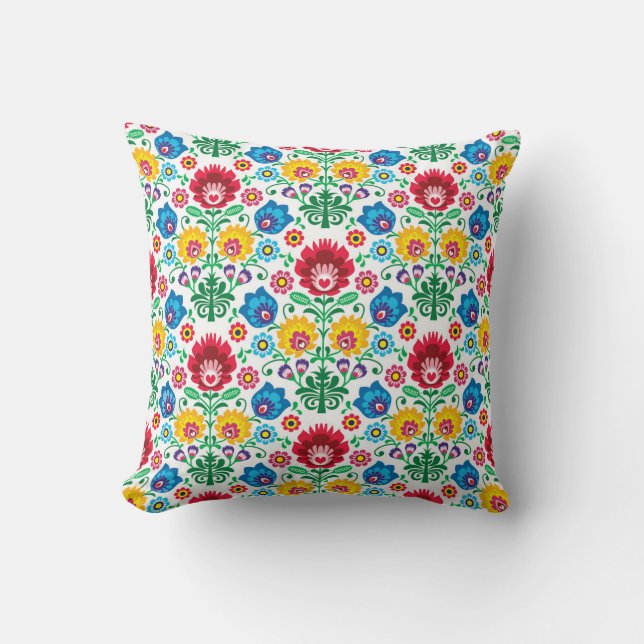 Floral Heart Folk Art Pattern Cushion (Front)