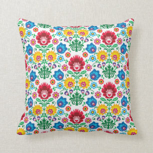 Floral Heart Folk Art Pattern Cushion