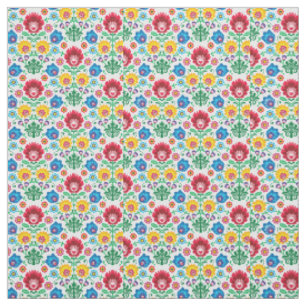 Floral Heart Folk Art Pattern Fabric