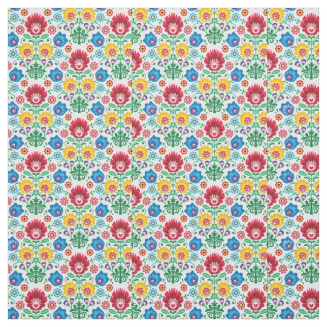 Floral Heart Folk Art Pattern Fabric (Swatch)