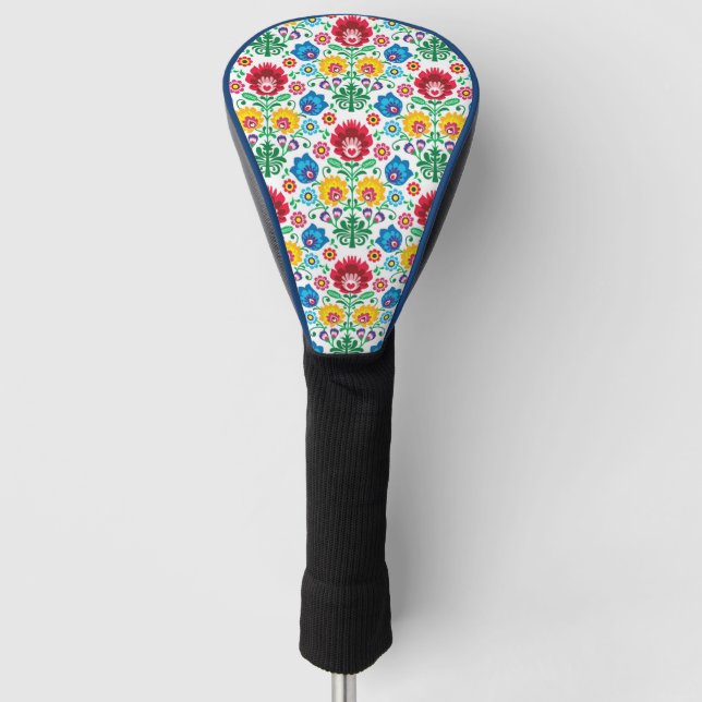 Floral Heart Folk Art Pattern Golf Head Cover (Front)