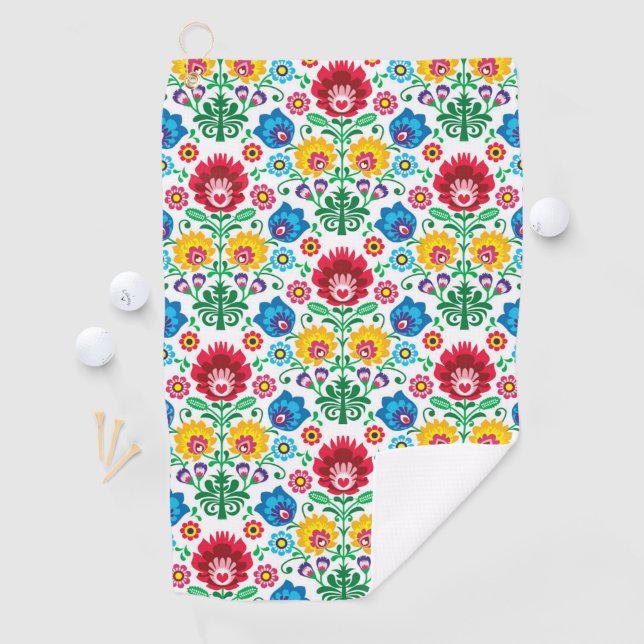 Floral Heart Folk Art Pattern Golf Towel (InSitu)