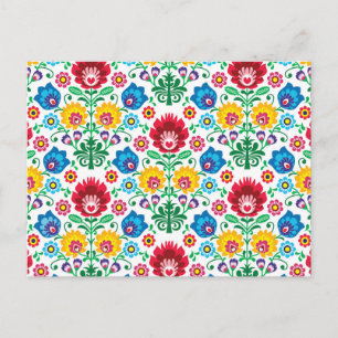 Floral Heart Folk Art Pattern Holiday Postcard