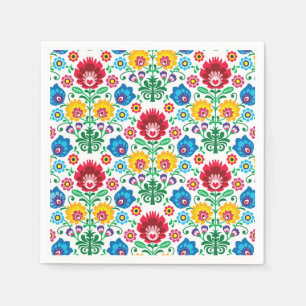 Floral Heart Folk Art Pattern Napkin