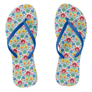 Floral Heart Folk Art Pattern Thongs