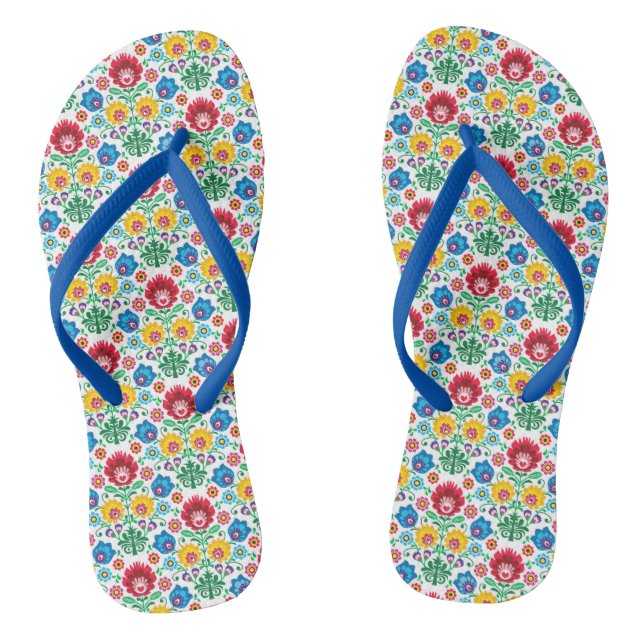 Floral Heart Folk Art Pattern Thongs (Footbed)