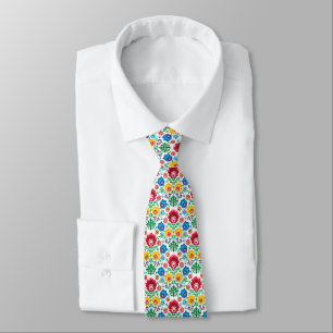 Floral Heart Folk Art Pattern Tie