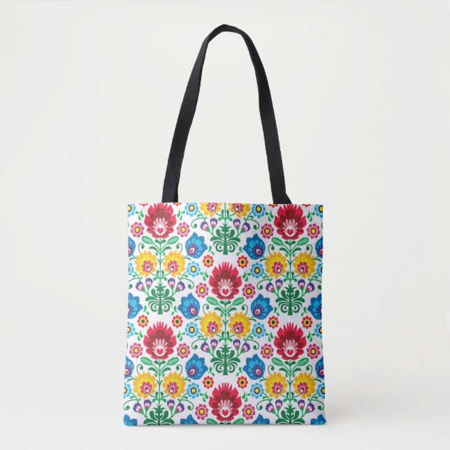 Floral Heart Folk Art Pattern Tote Bag (Front)