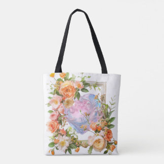 Floral Heart Frame Tote Bag