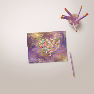 Floral Heart Gold Antique Handwriting Postcard