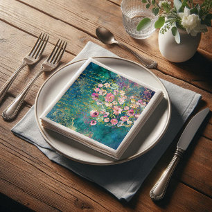 Floral Heart Gold Romantic Handwriting Decoupage Napkin