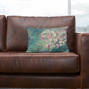 Floral Heart Gold Romantic Handwriting Lumbar Cushion