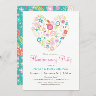 Floral Heart Housewarming Party Invitation