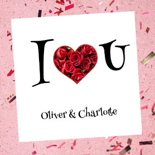 Floral Heart I Love You Red Heart Valentines Day Holiday Card