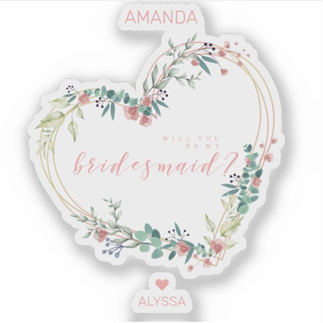 Floral Heart in Pink Shades Bridesmaid Proposal (Front)