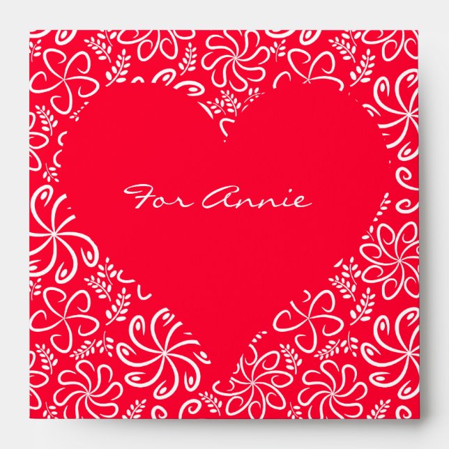 Floral heart in red with a name envelopes (Front)