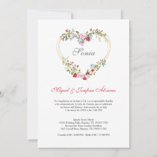 Floral Heart in Rosa and Red for Quinceañera