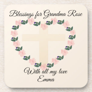 Floral Heart Mother’s Day Blessing for Grandma Coaster