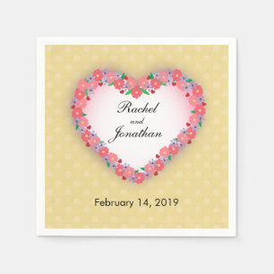 Floral Heart on Gold, Personalise Wedding Napkin