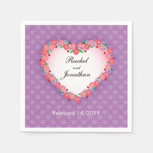 Floral Heart on Light Purple, Personalised Wedding Napkin