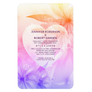 Floral Heart Orange Purple Dewdrops Wedding Invite Magnet