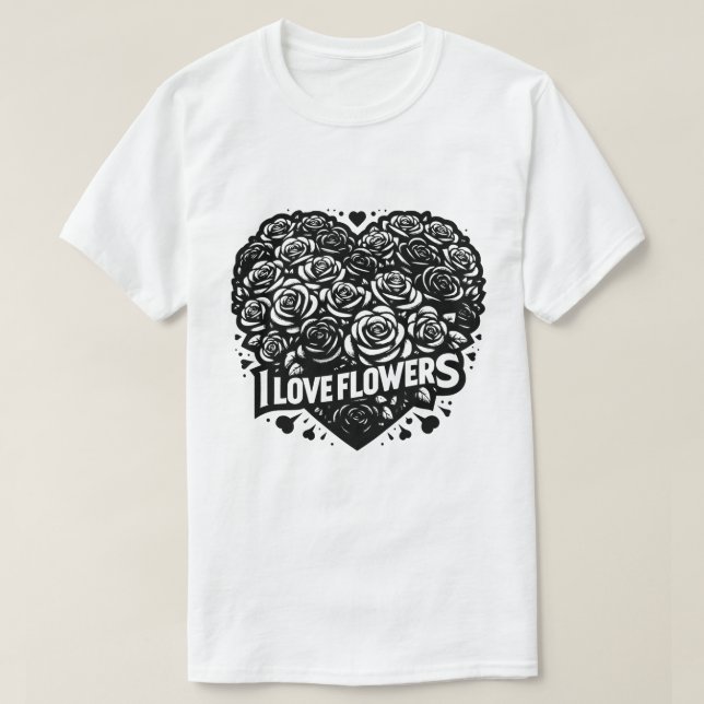 Floral Heart Outline Design T-Shirt (Design Front)